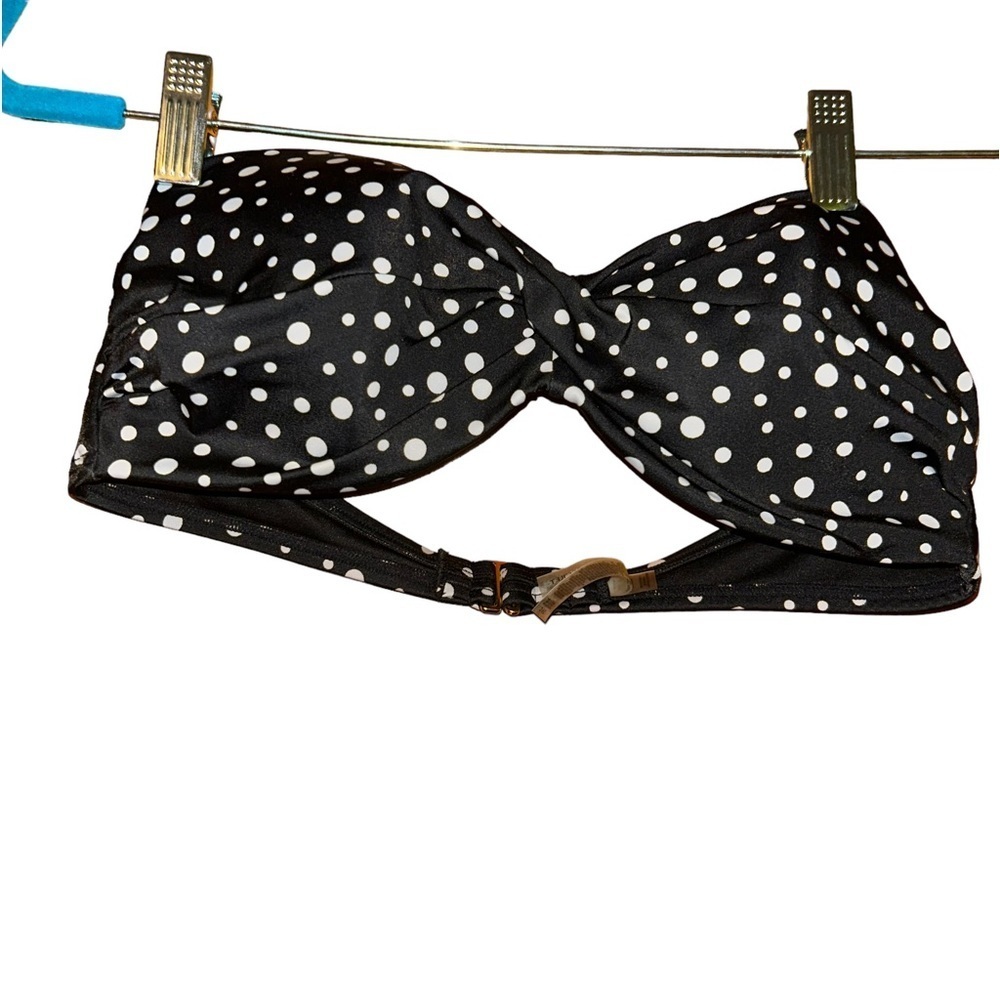 Victoria secret strapless black polka dot bikini swim top bra size 36C underwire
